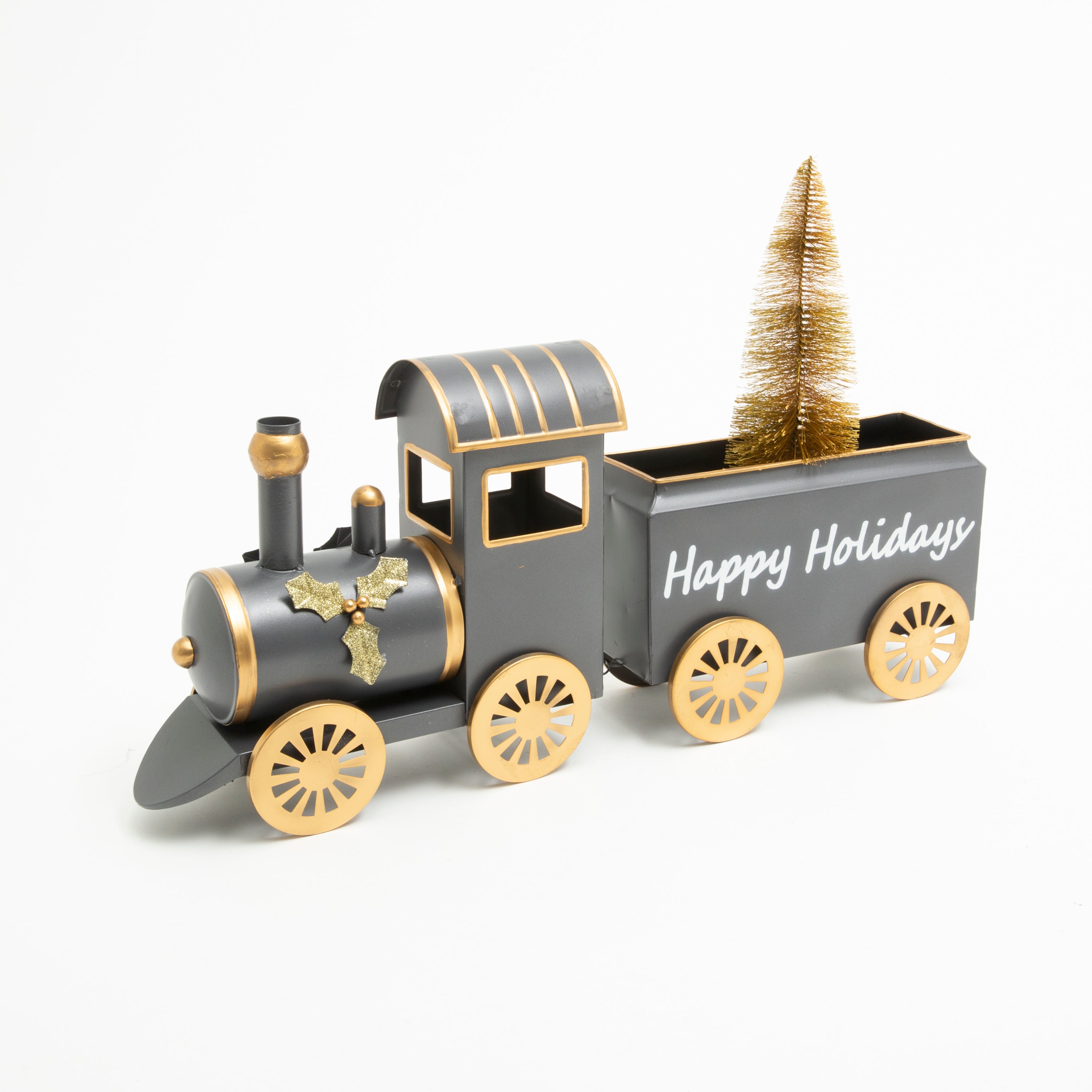 Playful 22.25 in L Metal Holiday Train with Christmas Tree